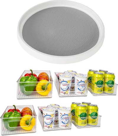 INTIRILIFE keukenset: 360° draaiplateau & 6-delige koelkast box set - koelkast, opbergruimte, organizer, organiser voor kruiden, voedsel