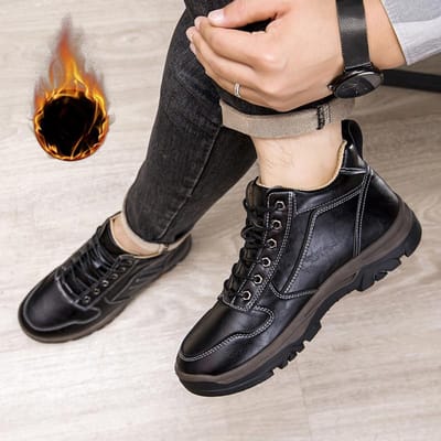 Herenschoenen High-Top Casual Schoenen Comfortabele Ronde Neus Wandelschoenen Zakelijke Leren Schoenen Brits Platform Herenschoenen Casual Herenlaarzen 44 black