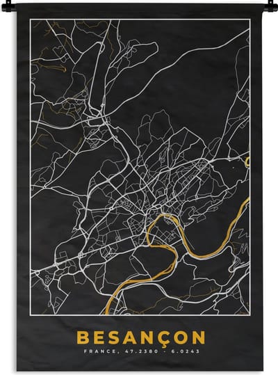 Wandkleed - Wanddoek - Plattegrond – Kaart – Besançon - Frankrijk – Stadskaart - 120x180 cm - Wandtapijt