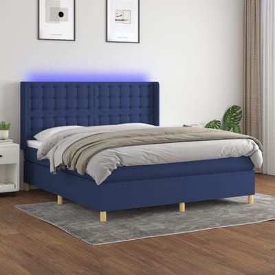 vidaXL - Boxspring - met - matras - en - LED - stof - blauw - 160x200 - cm