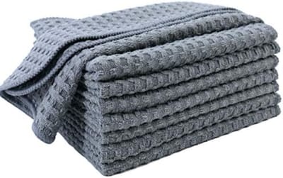 PromoHome 8 Stuks Premium Microvezel Keukenhanddoeken Set 30x30 cm -Wafelpatroon -Super Absorberend -Krasvrij "Grijs"
