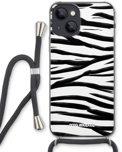 Case Company® - Hoesje met koord geschikt voor iPhone 13 hoesje met Koord - Zebra pattern - Telefoonhoesje met Zwart Koord - Bescherming aan alle Kanten en Over de Schermrand