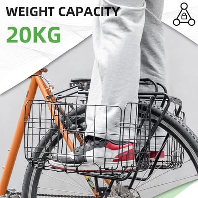 KZQ Fietsmand opvouwbaar - Universele voormand van fijnmazig staal met handvat en haken, stevig en gemakkelijk te monteren - Geschikt voor fiets, scooter, mountainbike en strandfiets - Zwart