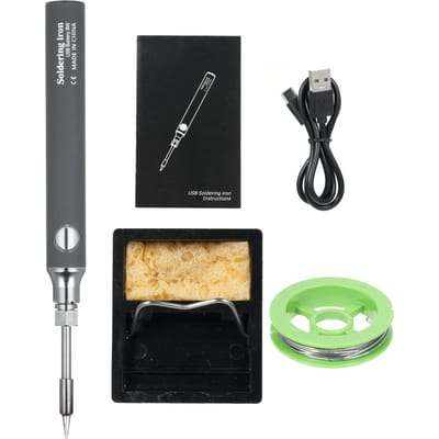 Kit de fer à souder sans fil, mini fer à souder sans fil rechargeable par USB, basse tension portable 5 V gris