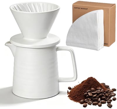 Dailygoods- Koffiezetapparaat 450 ml - Keramische Koffiedruppelaar - Porseleinen Koffiefilter - 100 Papieren Filters - Handmatige Koffiepot - BPA-vrij - Koffiemaker