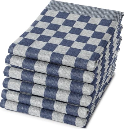 Droomtextiel Horeca Theedoeken Blauw Wit - Set van 6 Stuks - Sneldrogend Horecakwaliteit Geblokt hoogwaardige kwaliteit