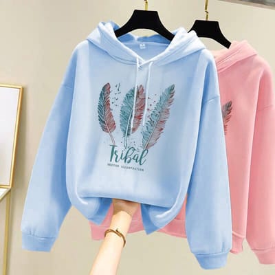 Femmes mode plume sweats à capuche imprimés automne hiver Plus velours décontracté sweat à capuche ample L bleu