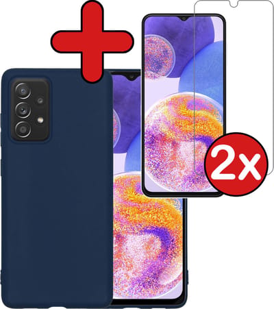 Hoesje - Met 2x Screenprotector - Geschikt voor Samsung Galaxy A23 - Sterk & Shockproof - Telefoon Hoes - Back Cover - Siliconen Case - Telefoonhoes - Donkerblauw