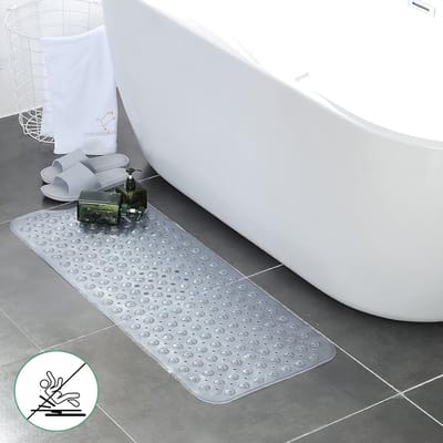 Famanu - Antislipmat voor badkuip, extra lange badmat, machinewasbaar, douchemat met zuignappen, 100 x 40 cm, badmat, antislip (transparant)