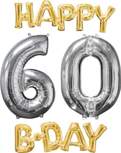 Ballonnen “Happy Bday 6-0 Gold/Silver” 4 Folie Ballonnen