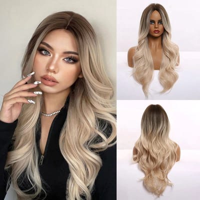 Pruik - Blond balayage - Lang golvend haar - Pruiken dames - Pruiken - Wasbaar - Kambaar - Hoge kwaliteit - Pruiken dames lang haar