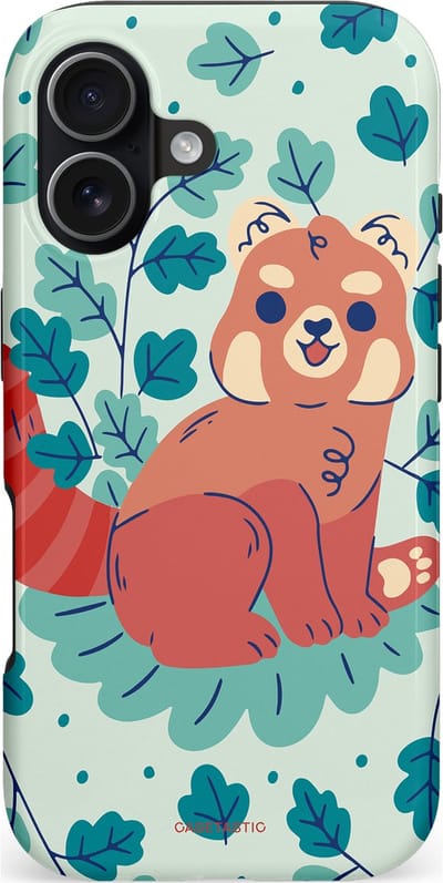 Casetastic hoesje geschikt voor Apple iPhone 17 - MagSafe - Dubbellaagse bescherming - Rode panda tuin - Fashion Case - Lichtgrijs Petrol Koraal Crème