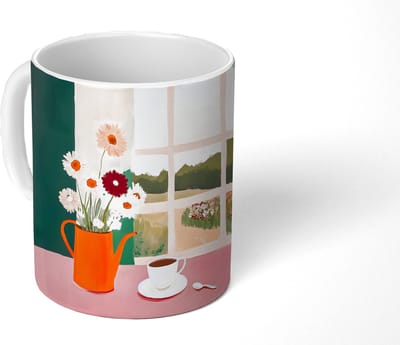 Mok - Koffiemok - Bloemen - Koffie - Raam - Mokken - 350 ML - Beker - Koffiemokken - Theemok