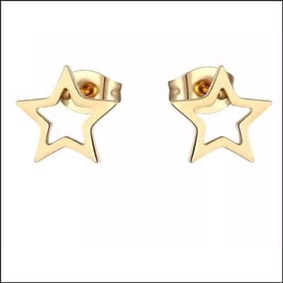 Aramat Jewels | Oorbellen | RVS Sterren Oorbellen Diverse Kleuren 6-10mm - Ster Studs Collectie | Goudkleur/open sterren-10mm | |7mm | Staal | Kinderen, Volwassenen | Verkleurd niet