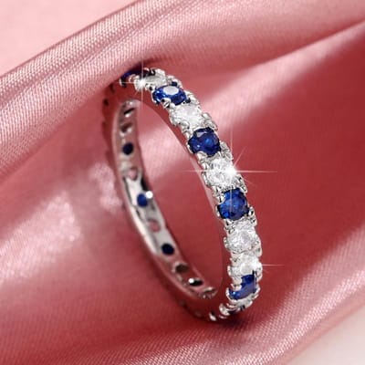 Bague de doigt minimaliste couleur cuivre avec zircone cubique bleue/blanche Bijoux de mode contractés portables au quotidien pour femmes ZA8639-1-7 pink