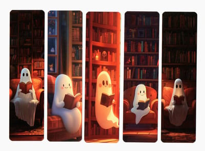 Viwado® - Set van 5 Papieren Bladwijzers - Gezellige Bibliotheek Spookjes - Uniek Geschenk voor Boekenliefhebbers & Halloween