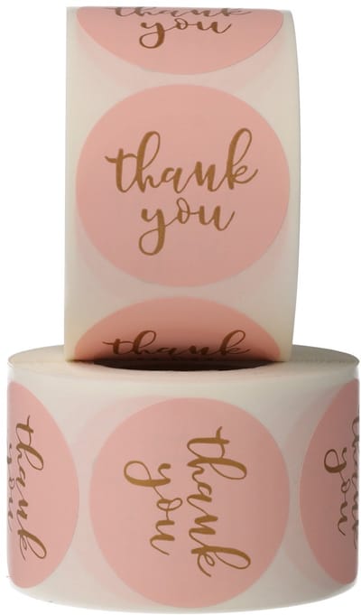 2 stuks Thank You Stickers 35 mm - 500 Stickers op een Rol - Bedankt Stickers voor Verpakking, Verjaardag, Cadeau, Webshop, Roze met Gouden Letters, Labels, Dappaz
