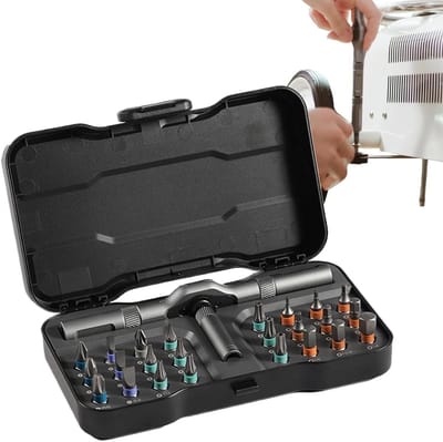 Ratel Schroevendraaier Set - Magnetische Bits - Huishoudelijk Onderhoud - Krachtbesparend Handvat - 24 Delen - Zilver