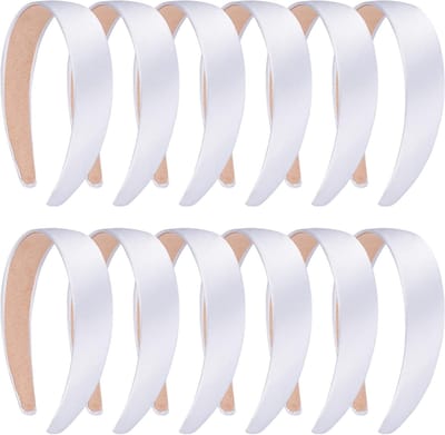 12 Stuks Satijnen Haarbanden 2,5 cm Breed Antislip Witte Haarband voor Vrouwen en Meisjes, Perfect voor DIY Projecten en Feestjes