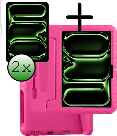 Hoesje Geschikt voor Apple iPad Pro (2024/2025) - 11 inch - Met 2x Screenprotector - Kinderhoes Shockproof Bumper - Kidsproof Case - Tablet Hoes - Kinder Hoes Cover - Roze