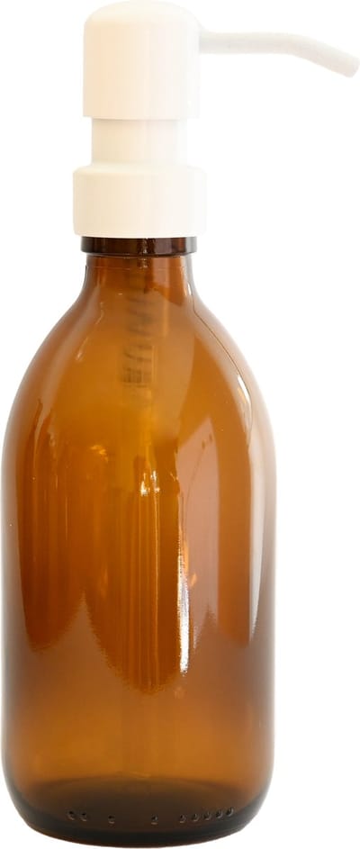 Groeikruid® Zeeppompje | Zeepdispenser | Vrijstaand en Hervulbaar | 300 ml Amber glas | RVS pompkop | Wit