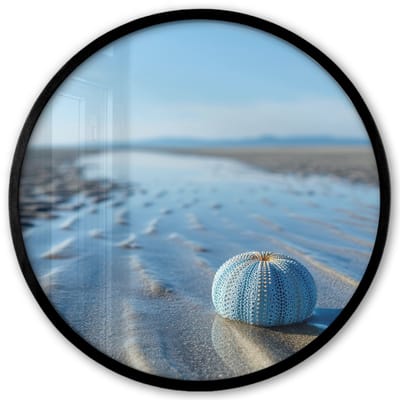 Poster in lijst Rond - Fotolijst 40x40 cm - Posters - Strand - Schild - Water - Blauw - Ronde posterlijst zwart - Decoratie - Wanddecoratie woonkamer - Muurdecoratie slaapkamer
