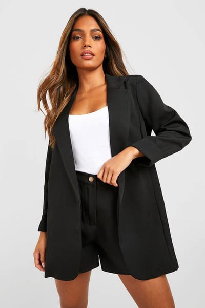 Dames Boohoo Basics Geweven Turn Cuff Relaxed Fit Blazer | Zwart | Maat: 34