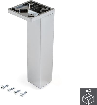 Emuca Voet voor meubels, hoek, verstelbaar 140 - 150 mm, Kunststof, Verchroomd, 4 st.