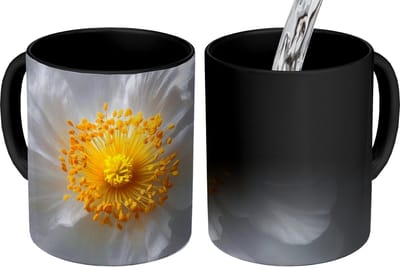 Magische Mok - Foto op Warmte Mokken - Koffiemok - Wit - Bloem - Elegant - Magic Mok - Beker - 350 ML - Theemok