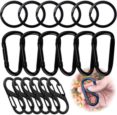 18 PCS Karabijnhaken van aluminiumlegering met S-haken, D-clips en sleutelringen, robuust en veelzijdig voor kamperen, wandelen, reizen, rugzak en dagelijks gebruik