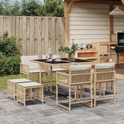 vidaXL - 9-delige - Tuinset - met - kussens - poly - rattan - beige