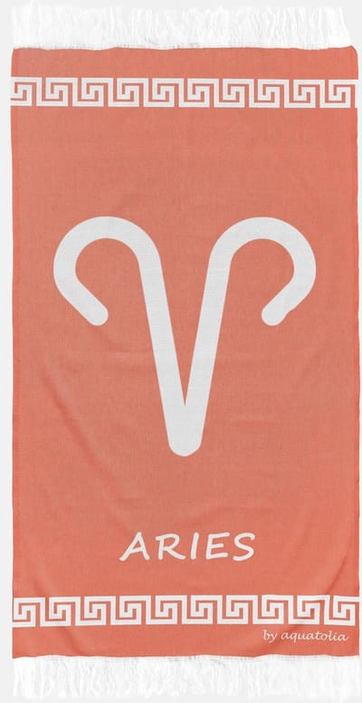 uit Turkije By Aquatolia Hamamdoek Aries Zodiac - 100% Zacht Katoen - Strandlaken - Handdoek - Oranje - 100cm x 180cm - Originele hamamdoek uit Turkije