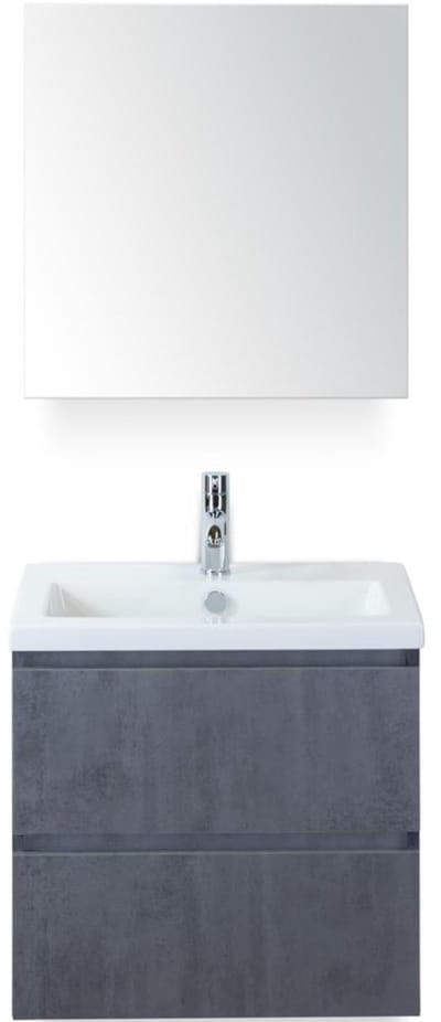 Vogue Badmeubelset 60 cm - Greeplijst in Kleur - Beton Antra - Keramische Wastafel Wit 1 Kraangat met Spiegelkast