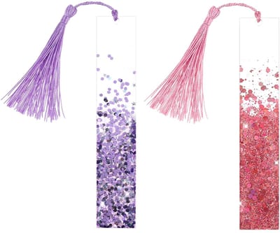 Dailygoody - Hars Bladwijzers - Handgemaakte Bladwijzers - Glinsterende Gedroogde Bloemen - Kleurrijke Kwastjes - Perfect voor Lezers - 2 Stuks