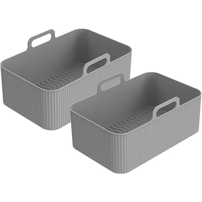 2-pack Siliconen Airfryers Oven Bakplaat Pizza Gefrituurde Kip Airfryer Siliconen Mand Herbruikbare Airfryer Pan Voering Accessoires lichtgrijze kleur