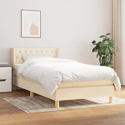 vidaXL - Boxspring - met - matras - stof - crèmekleurig - 90x190 - cm