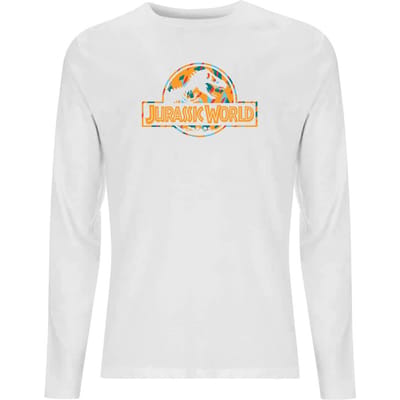 Jurassic Park Logo Tropical Men's Long Sleeve T-Shirt - White - XL