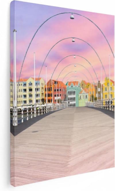 Artaza Canvas Schilderij Willemstad - 30x40 cm - Klein - Wanddecoratie Zonsondergang - Muurdecoratie Stad - Kamer Accessoires