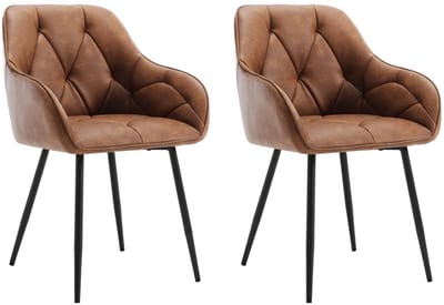 2 Stuks Eetkamerstoelen - Gestoffeerde Keukenstoelen met Rugleuning en Armleuningen - Metalen Poten - Voor Woonkamer, Kantoor of Kaptafel