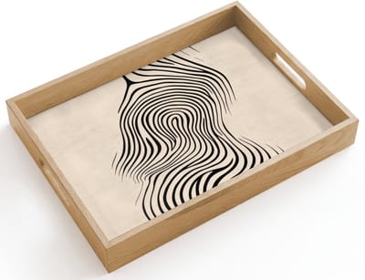 Dienblad hout 40x30 cm - Schootdienblad - Lijnen - Abstract - Golvend - Zwart - Borrelplank rechthoek - Plateau dienbladen