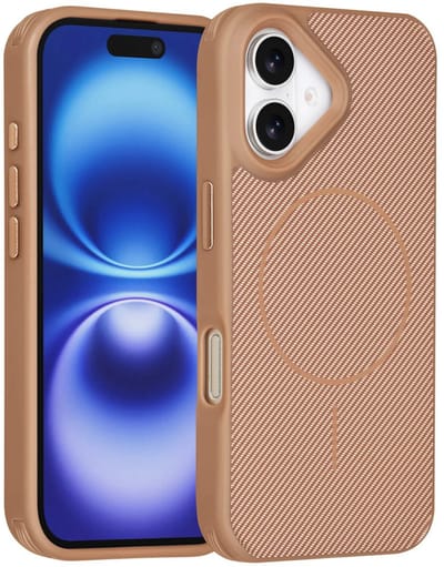 Carbon Fiber Backcover Geschikt voor: iPhone 17 – AntiShock Schokbestendig – Krasbestendig – Slank & Stijlvol Ontwerp – Premium Bescherming - Bruin