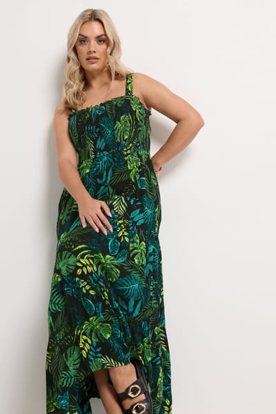 Yours Zwarte Maxijurk Met Tropische Print Size 46