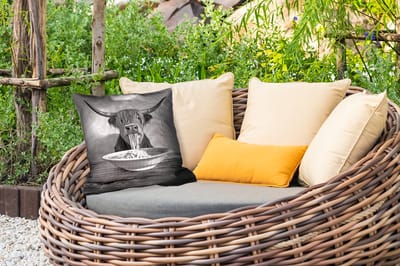 Tuinkussen - Schotse Hooglander - Spaghetti - Dieren - Zwart wit - 40x40 cm - Weerbestendig