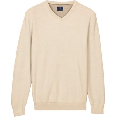 Baileys Trui Cotton V-Neck Pullover Subtle Faux-Uni Structure Knit Marshmallow / male