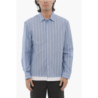 Boxy Fit katoenen gestreept casual overhemd in blauw