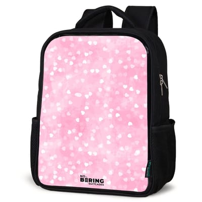 NoBoringSuitcases.com® - Rugzak zwart - Schooltas jongen & meisje - Roze glitter hartjes - Rugtas voor school - Boekentas kind - Schoolrugzak - Kinderrugzak