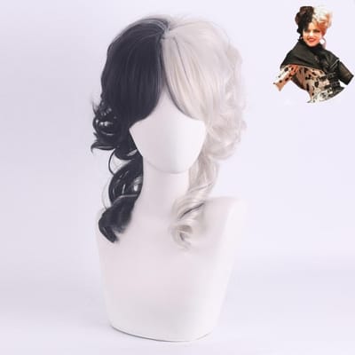 Cosplay Halloween Feest Pruiken CRUELLA Deville De Vil Zwart Wit Met Pony Kort Bob Kapsel voor Vrouwen Hittebestendige Synthetische Pruik