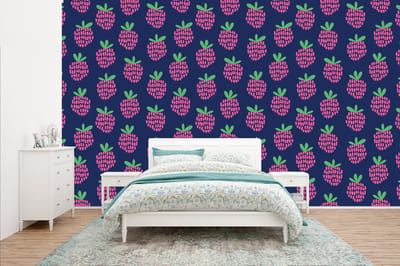 Behang - Fotobehang Patroon - Framboos - Retro - Breedte 400 cm x hoogte 240 cm