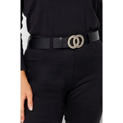 Yours Riem Met Dubbele Cirkelgesp Met Diamantjes In Zwartsize 42-44