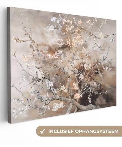 Canvas schilderij 40x30 cm - Amandelbloesem van Gogh - Kamer decoratie accessoires - Schilderijen woonkamer - Wanddecoratie slaapkamer - Muurdecoratie keuken - Wanddoek interieur binnen - Woondecoratie huis - Oude meesters canvas